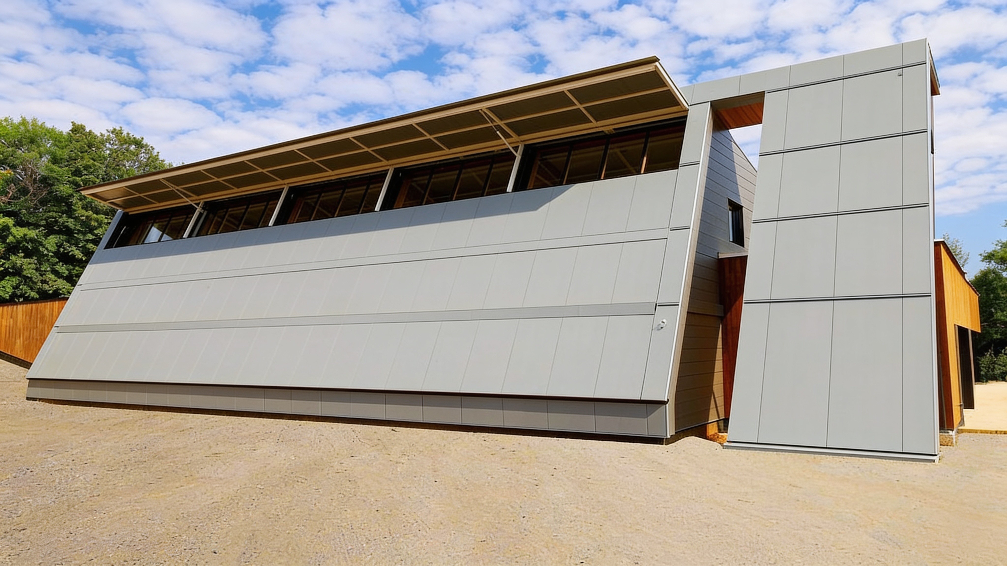 Steel insulated PowerLift wall panels raised as adjustable shades