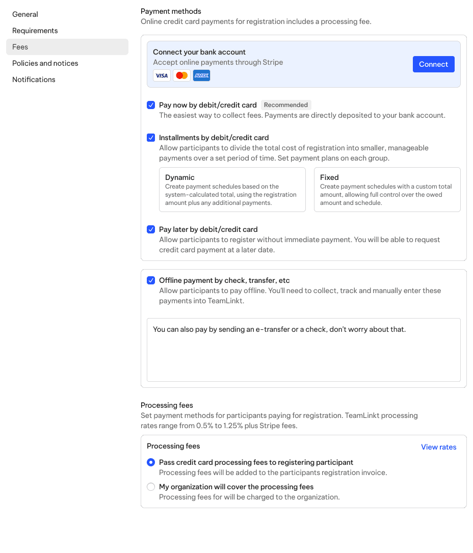 TeamLinkt's Software Screenshot - Payment Methods