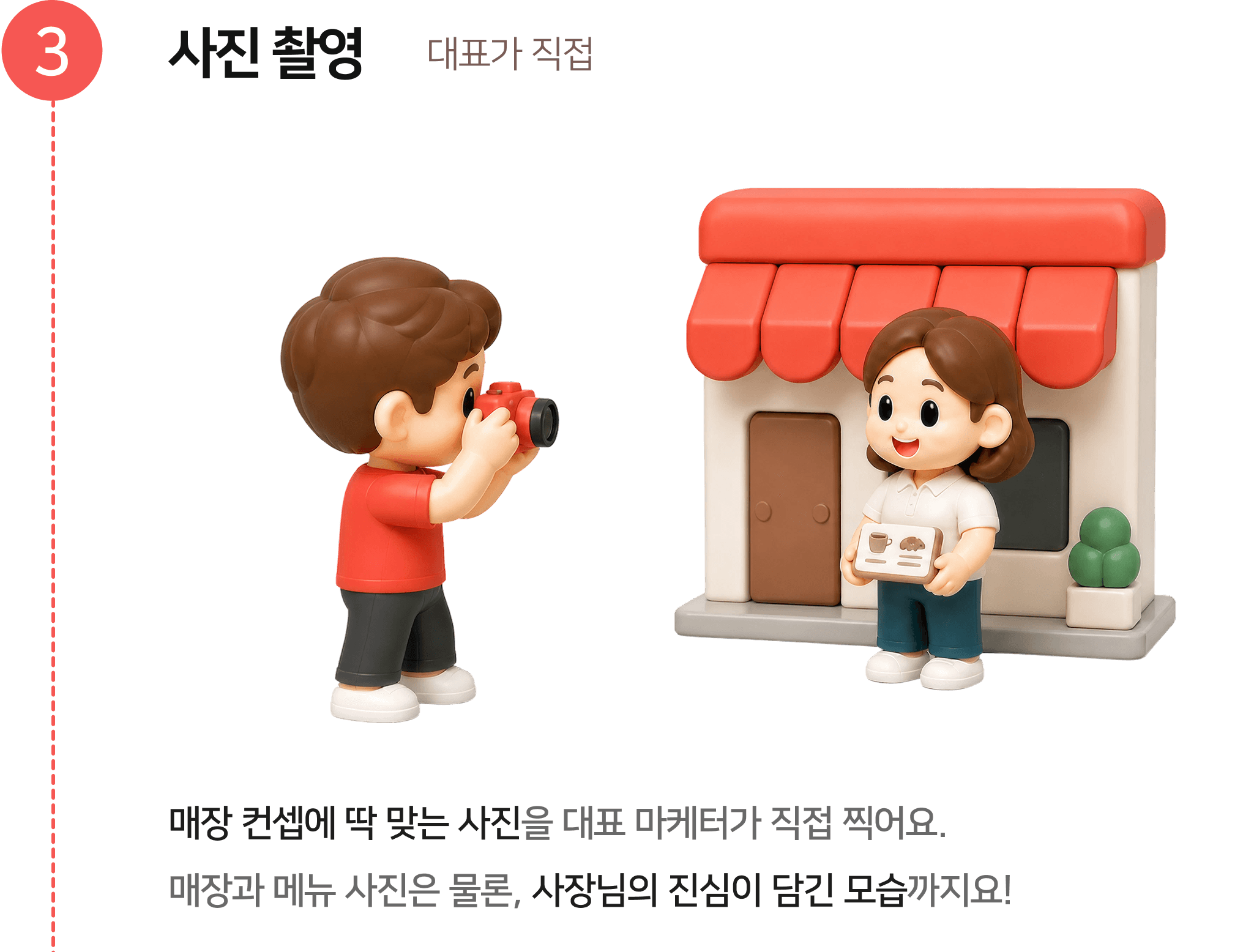 3단계 사진 촬영: 매장 컨셉에 맞는 사진을 대표 마케터가 직접 찍어요