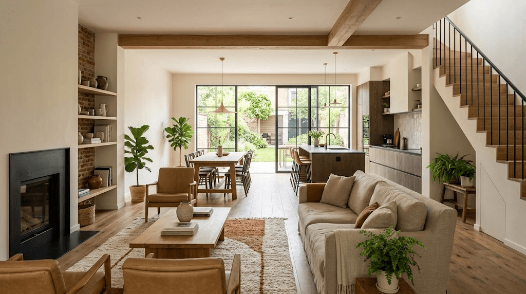 Maison rénovée avec résultat homogène et cohérent.