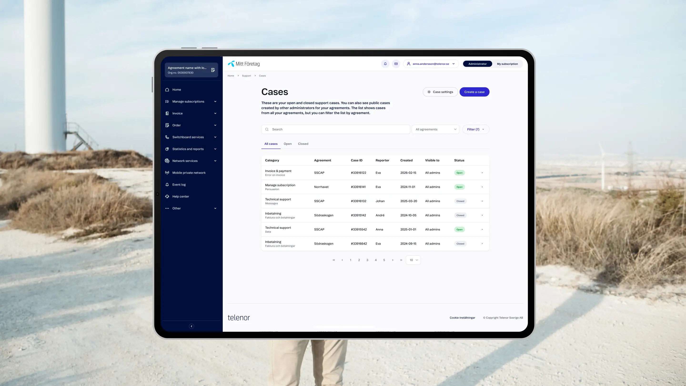 Tablet showing inbox UI