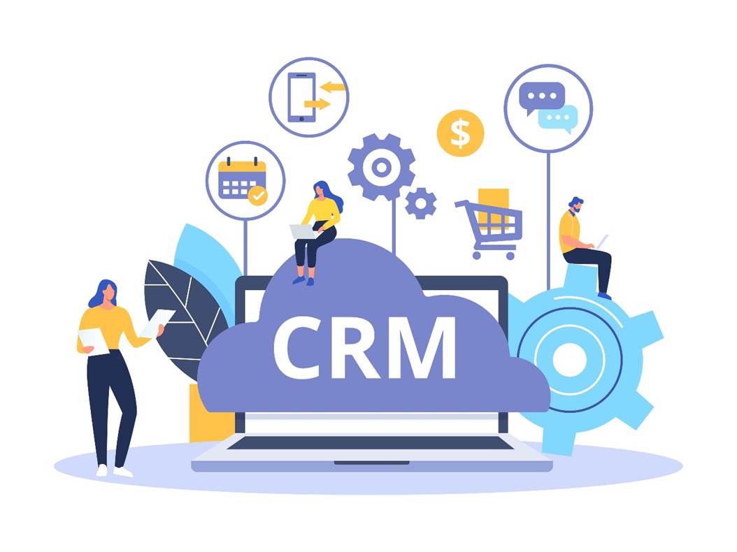 Flat illustration of a CRM cloud