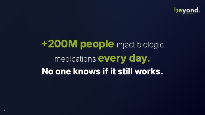 Pitch-Folie Beyond Diagnostics: โ+200M people inject biologic medications every day. No one knows if it still works.โ