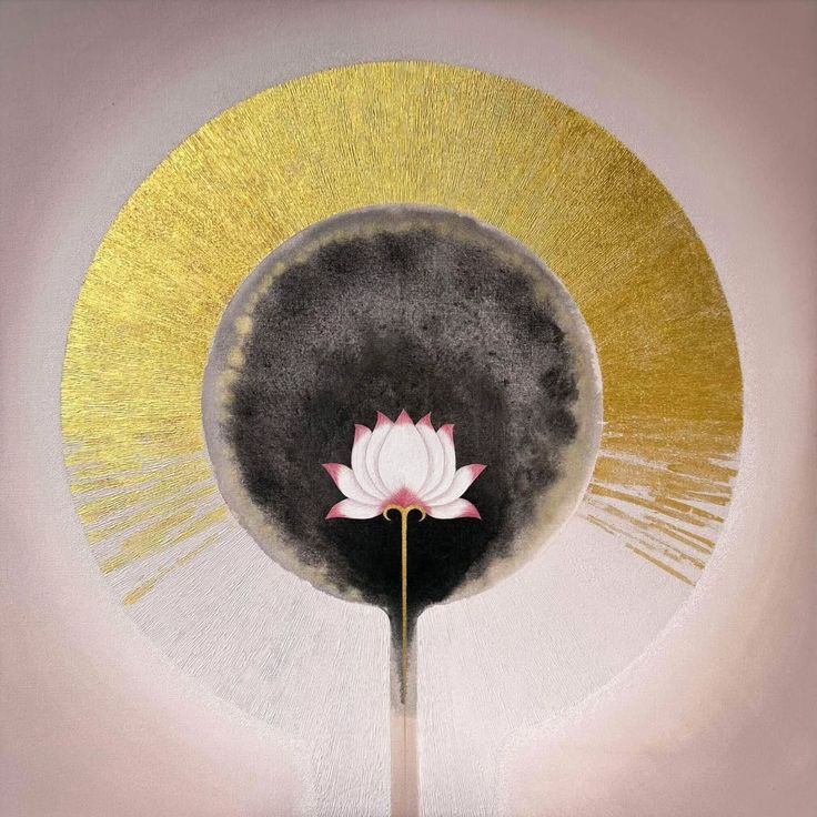 Lotus flower rising from darkness into a golden halo representing self-love and inner union