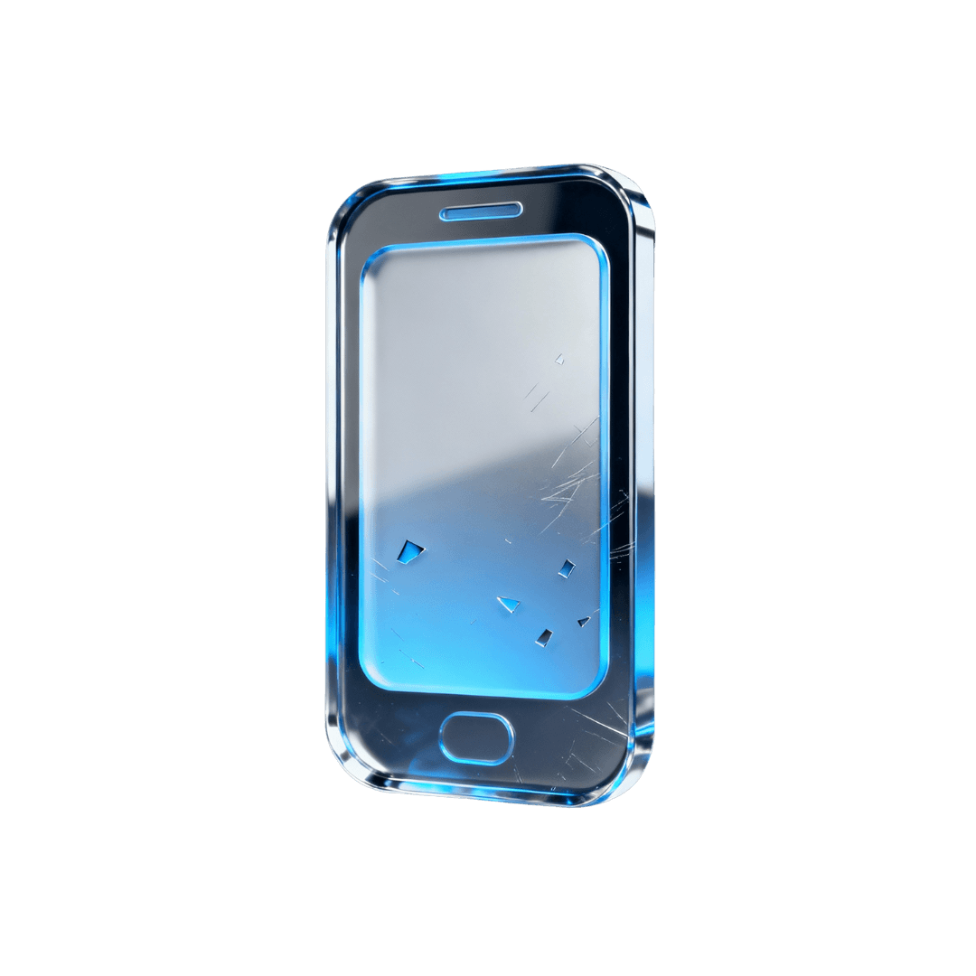 A sleek smartphone with a glossy screen and a blue frame, displayed on a plain background.