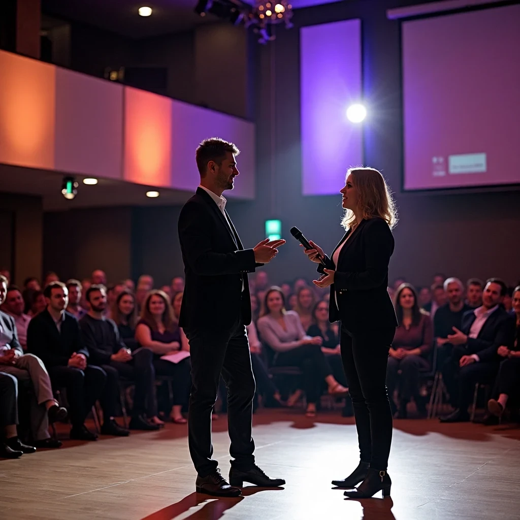 Deux formateurs se donnent une accolade rapide avant une intervention conjointe.