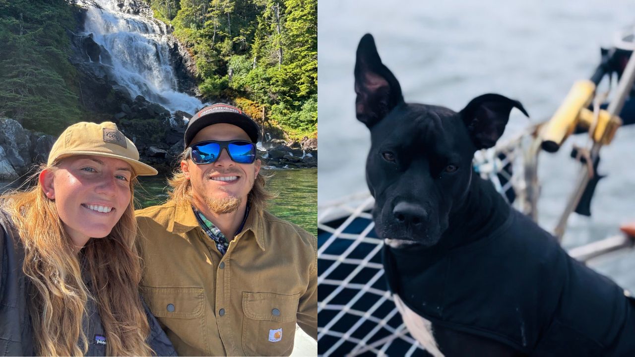 Christy, David, and Porter in Alaska after completing their Pacific crossing from Hawaii