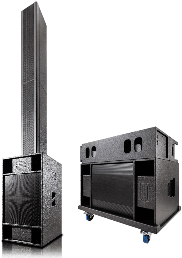 Column speaker system and subwoofer with wheels