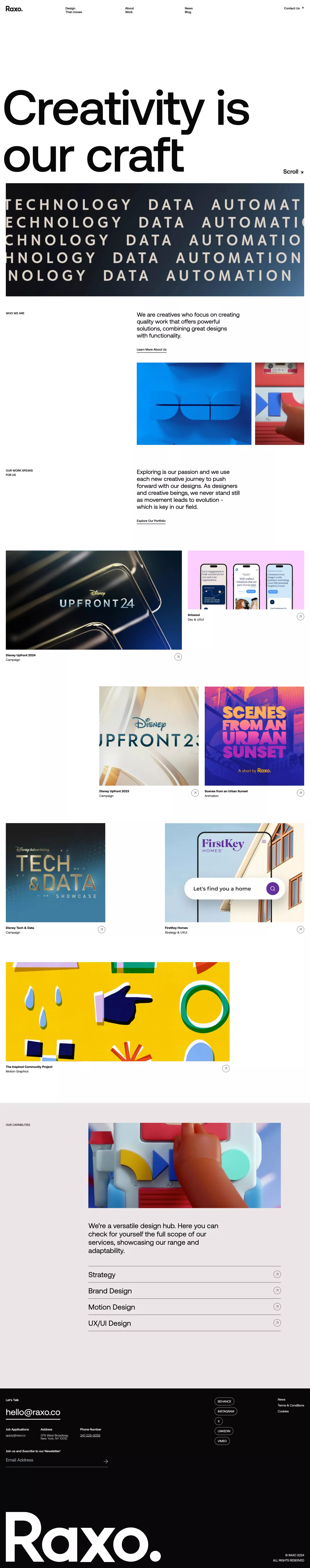 Raxo portfolio page screenshot showcasing Design and Tech design