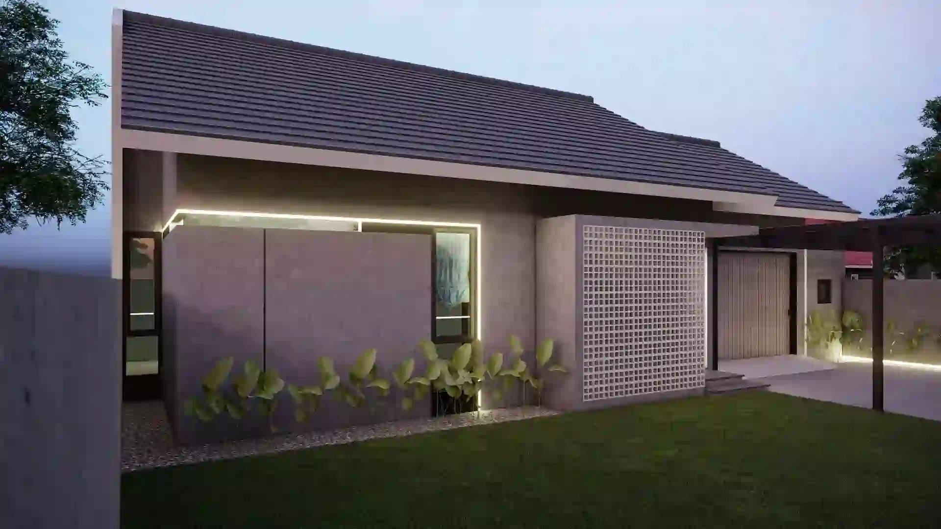 Mono House - Halaman Depan Rumah di Sore Hari