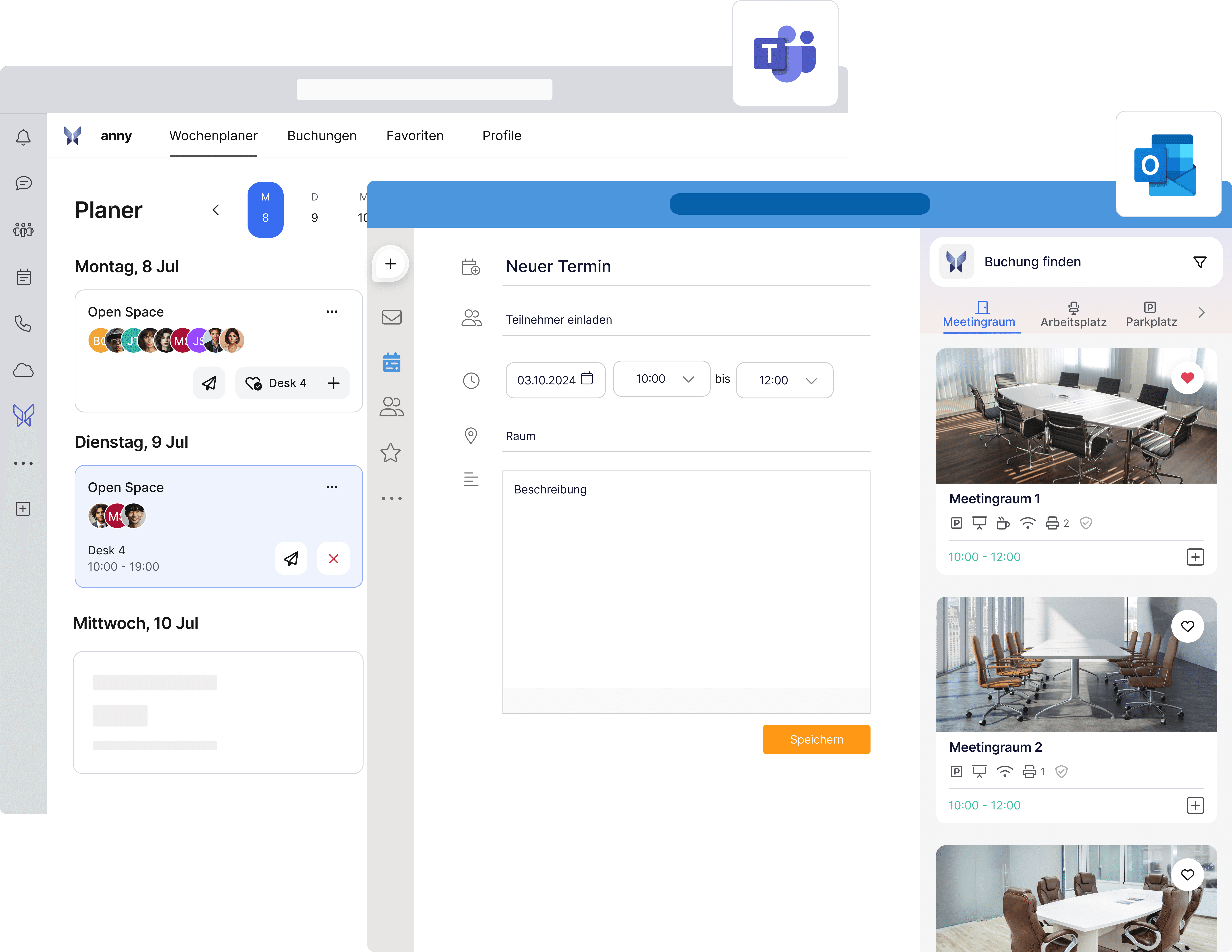 Outlook Integration für Räume von anny