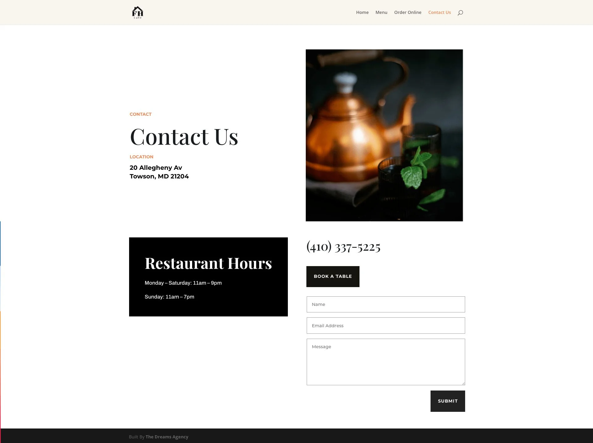 contact us page for thefhcafe website developed & designed by Dreams Agency Mississauga, Ontario