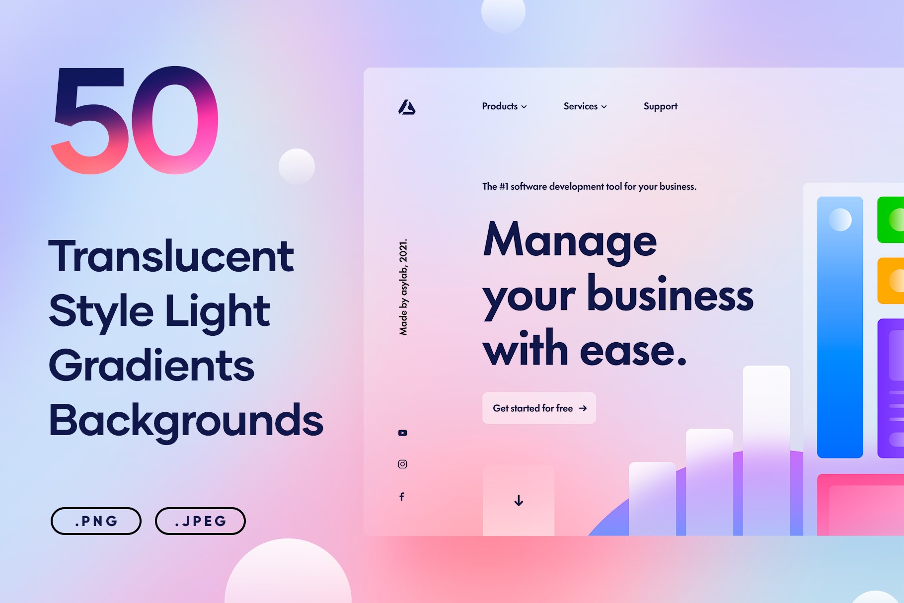 50 Translucent Style Light Gradients featuring a modern UI with a soft glass effect.