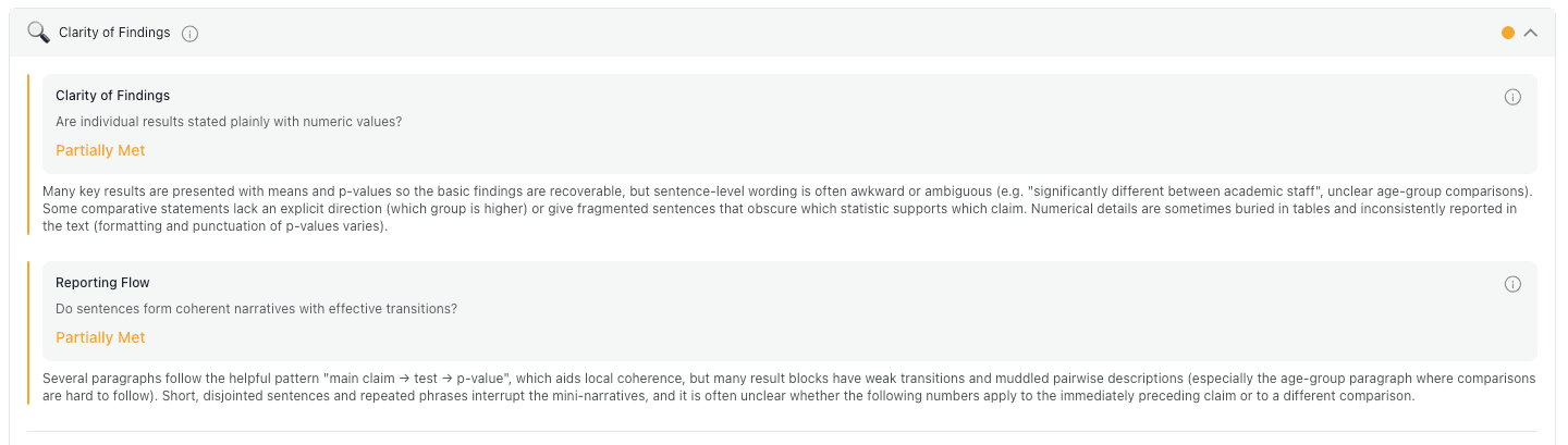 thesify feedback on clarity of findings assessing precision of language and reporting flow