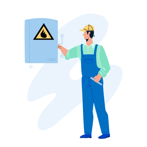 Illustration of a heating engineer conducting a boiler service