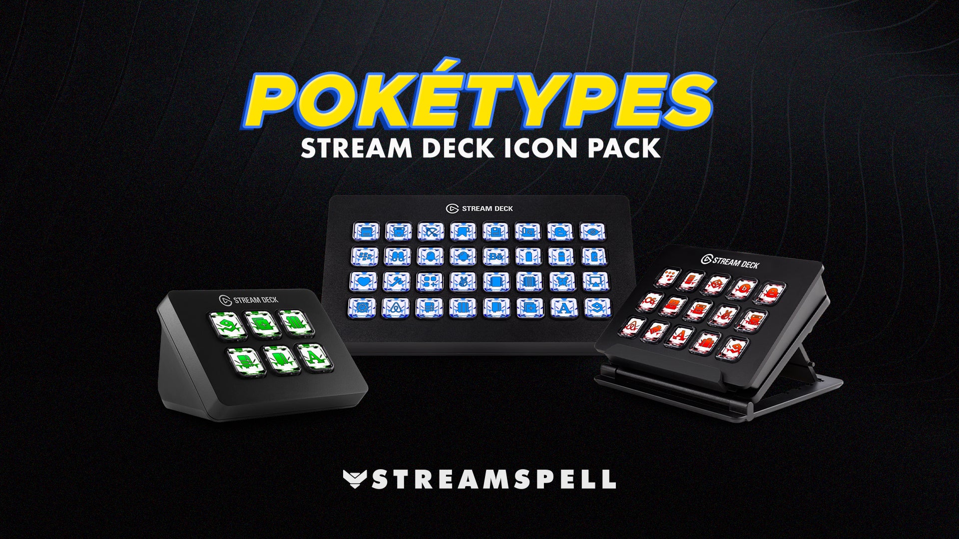 PokeTypes Stream Deck Icons with elemental Pokémon-inspired designs for Stream Deck controls