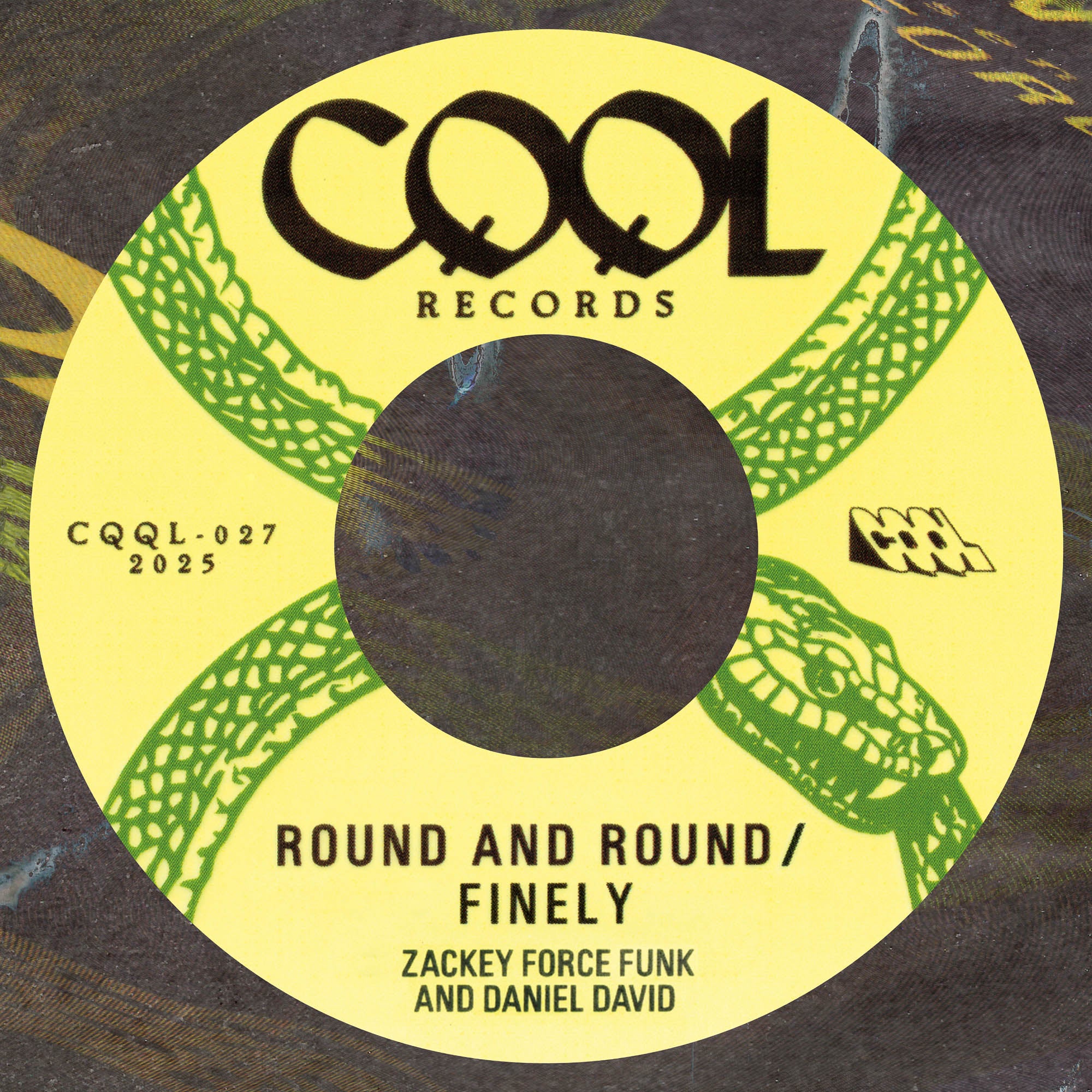 Record label with 'CQQL Records' branding and track information on a yellow background