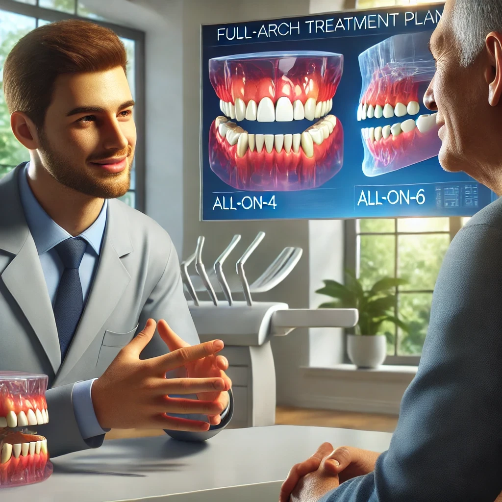 Le patient senior demande des conseils a son dentiste sur un all-in-6