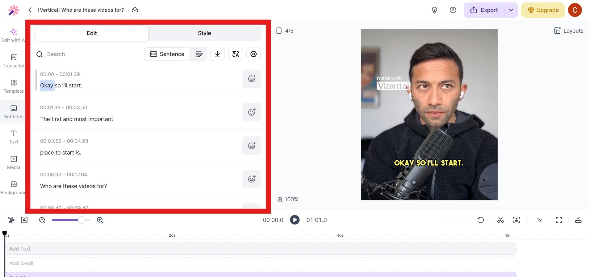 Vizard AI - sous-titres dynamiques