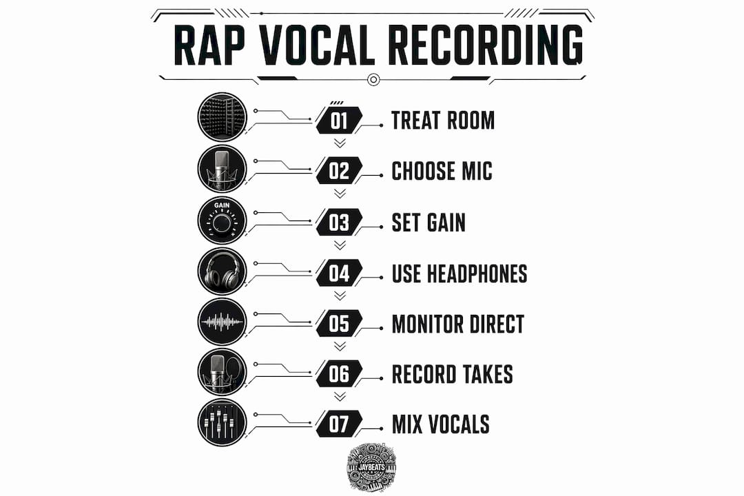 Infographic showing key rap vocal recording steps