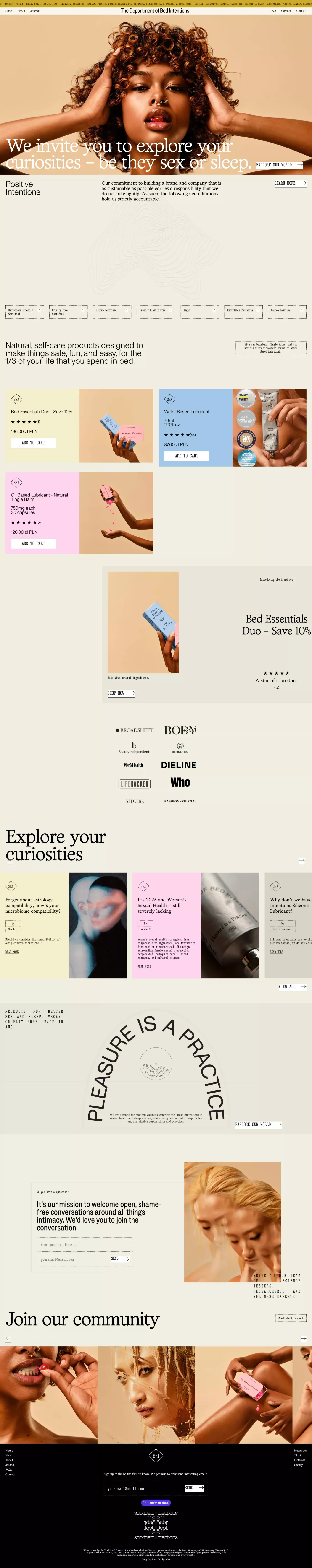 The Department of Bed Intentions ecommerce page screenshot showcasing Beauty and Ecommerce design