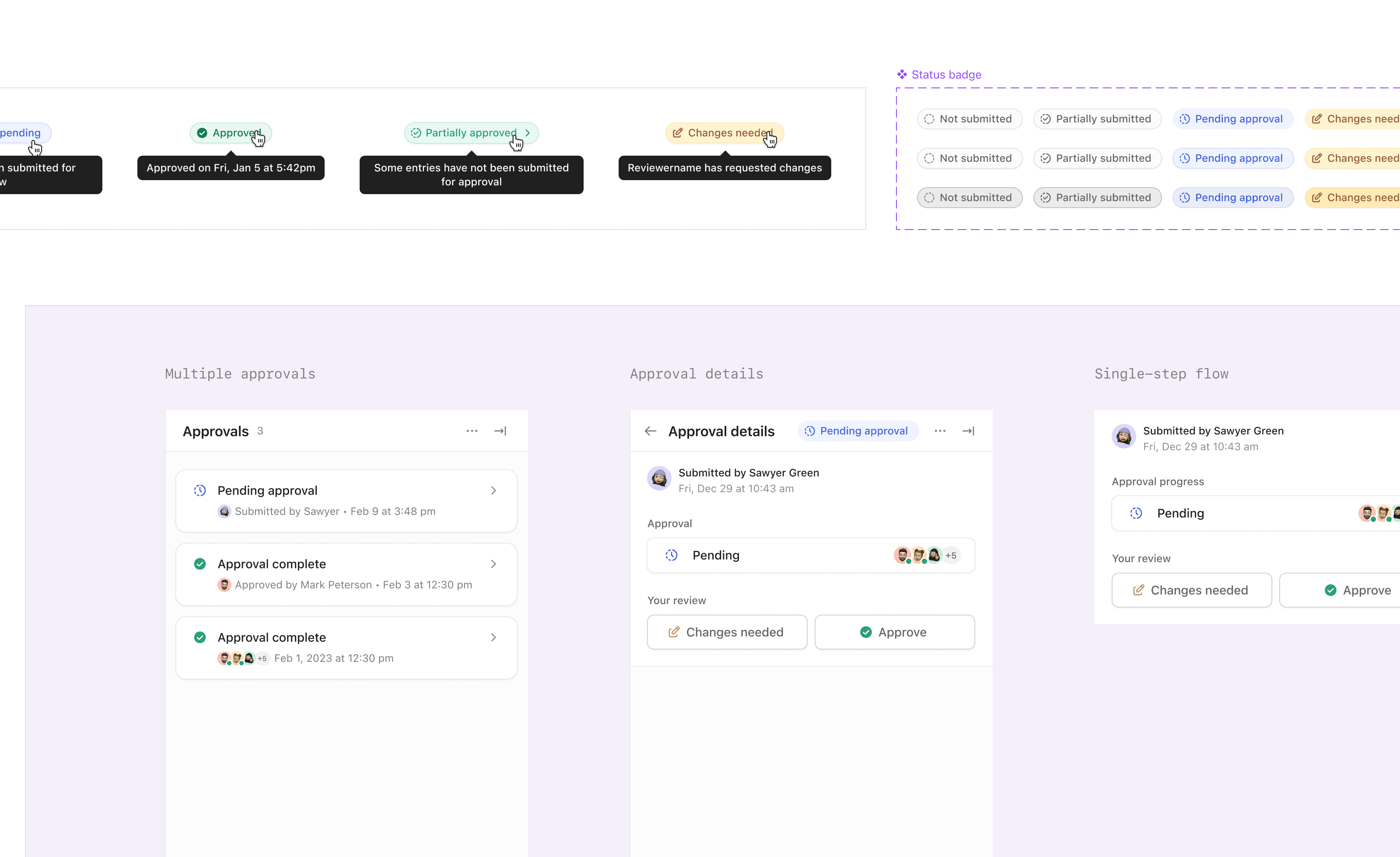 New timesheet approval workflow UI states and details