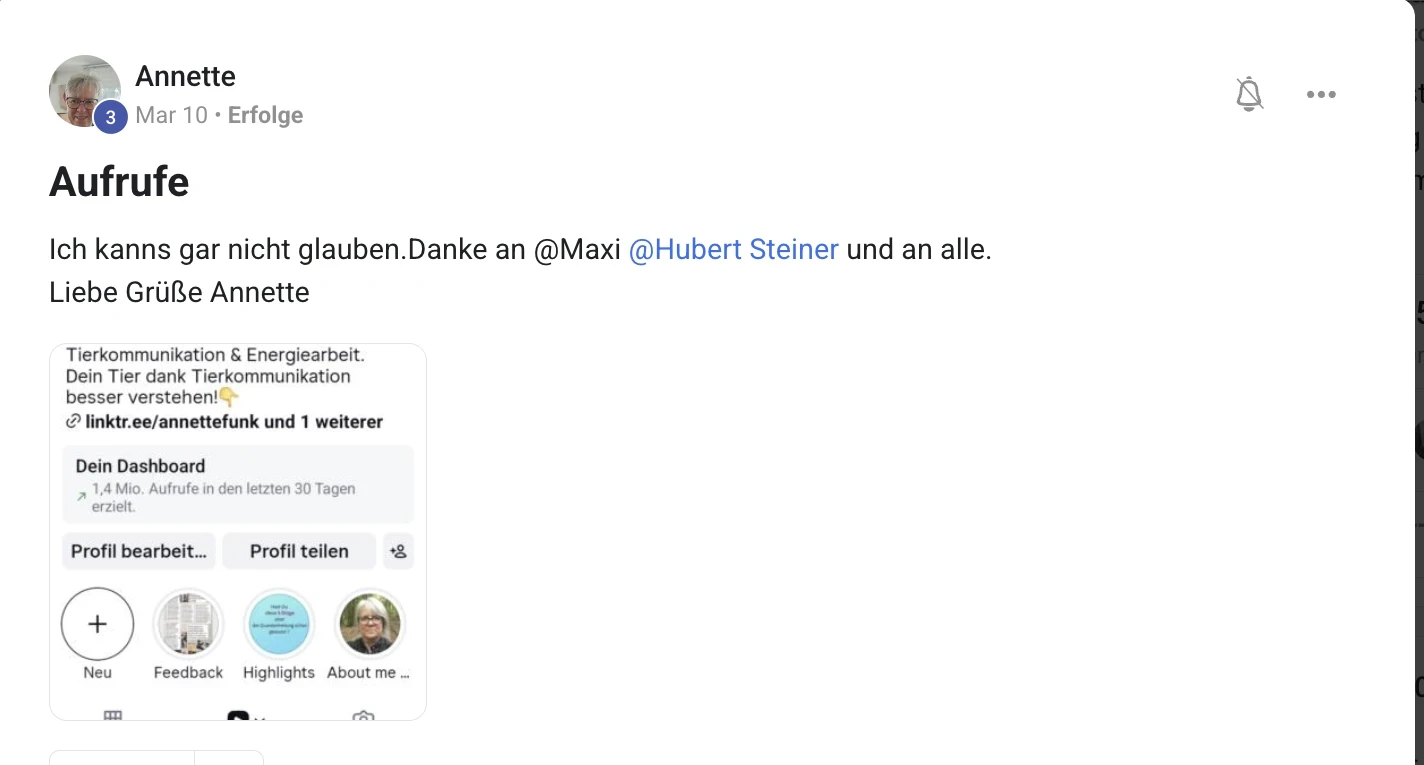 Mitglied der KI Creator Akademie: Tierkommunikatorin Annette mit 1,4 Mio. Aufrufen in 30 Tagen