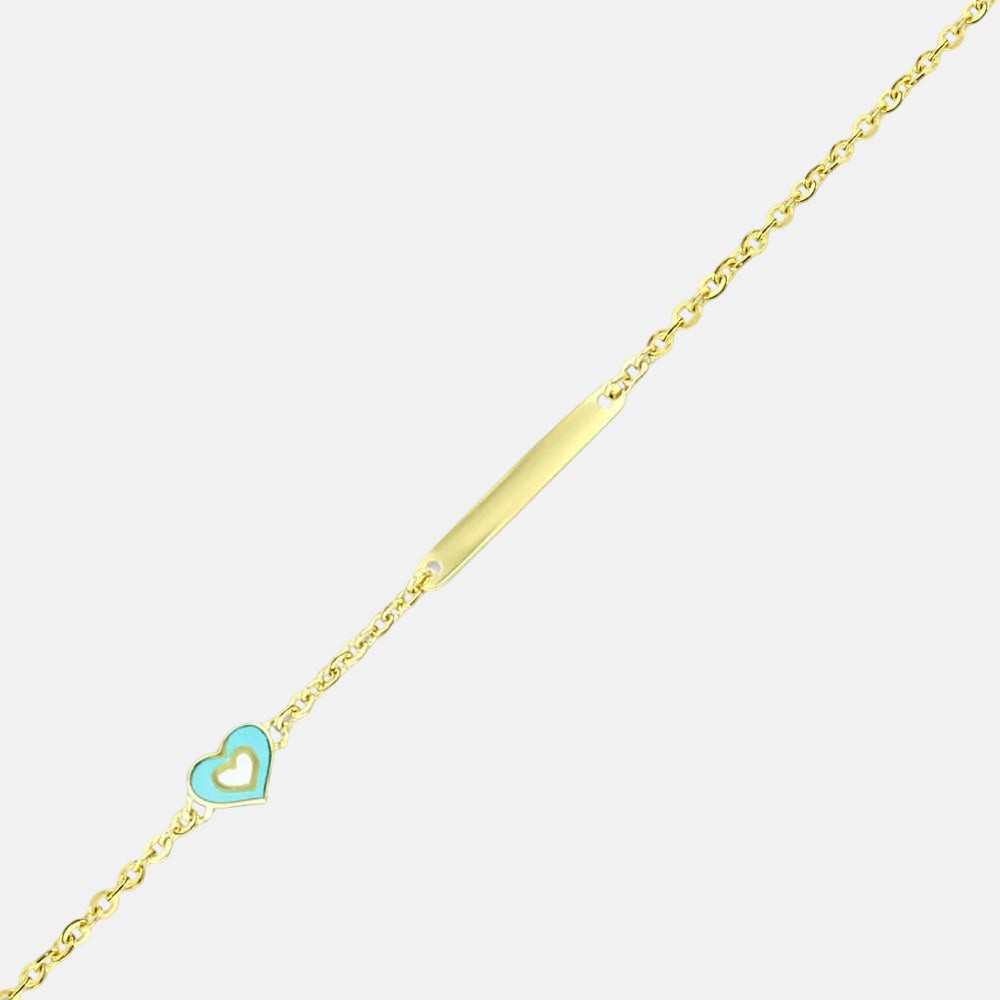 Assos Pırlanta 14 Ayar Altın Kalp Detaylı Çocuk Künye Bileklik
