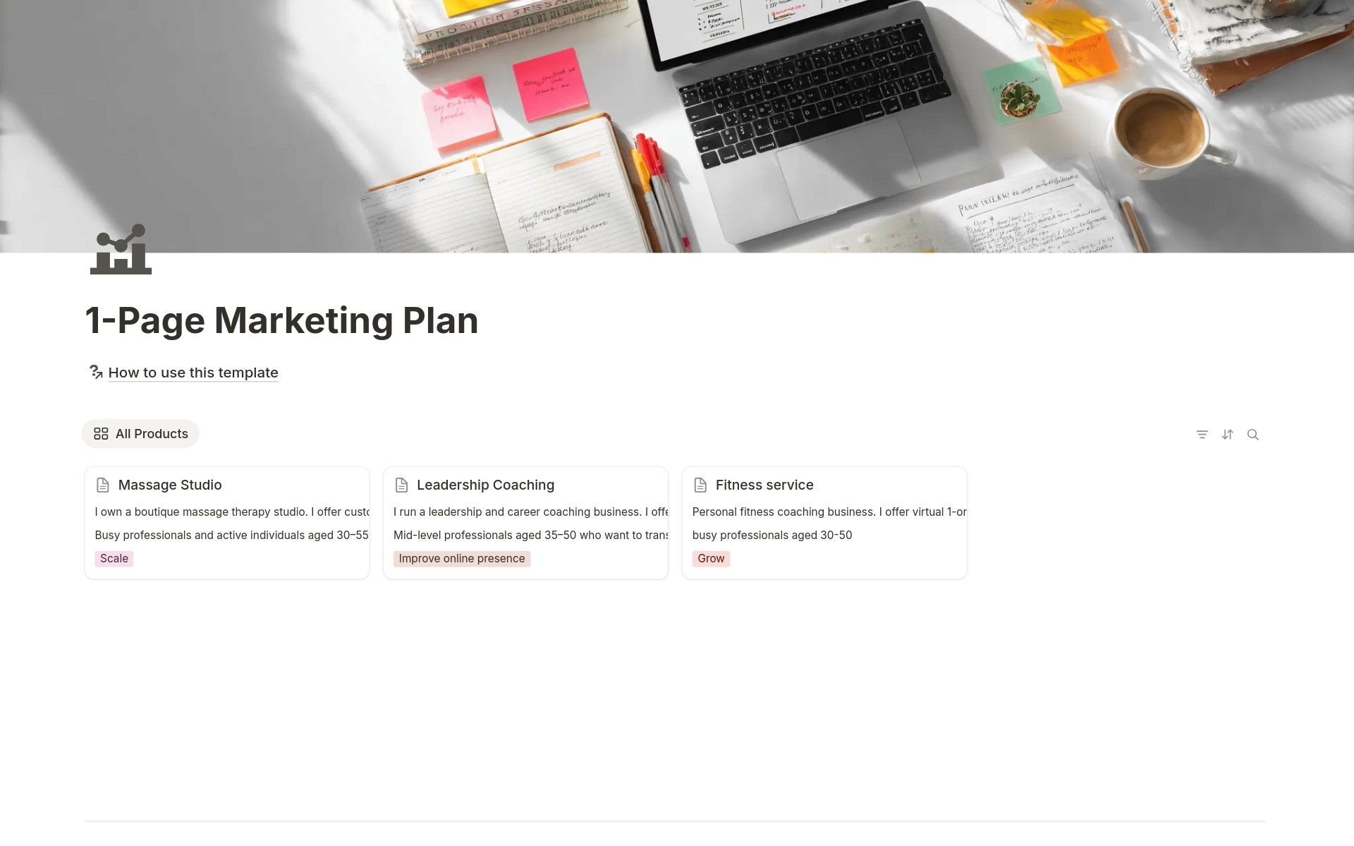 1 Page Marketing Plan Dashboard Screenshot