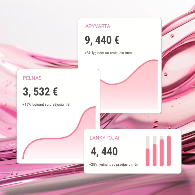 Green glass-metallic background with statistic cards