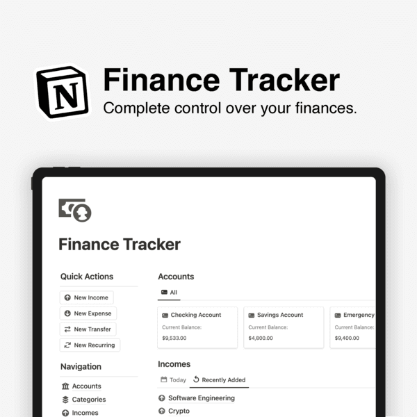 An image showing the Notion template 'Finance Tracker' by KinaNotion