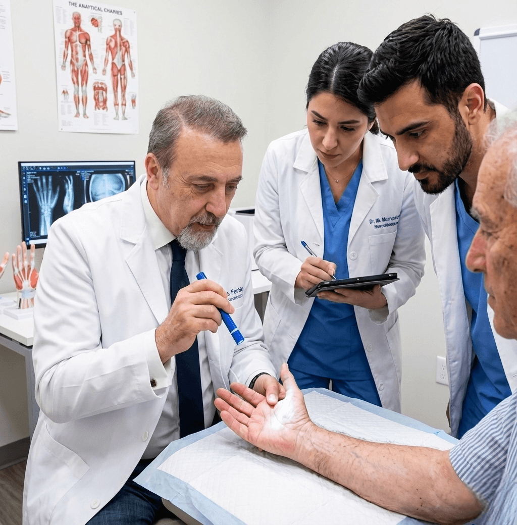 Orthopedic hand specialist Dr. Farid Ghasemzadeh planning comprehensive hand and wrist care in Dubai.