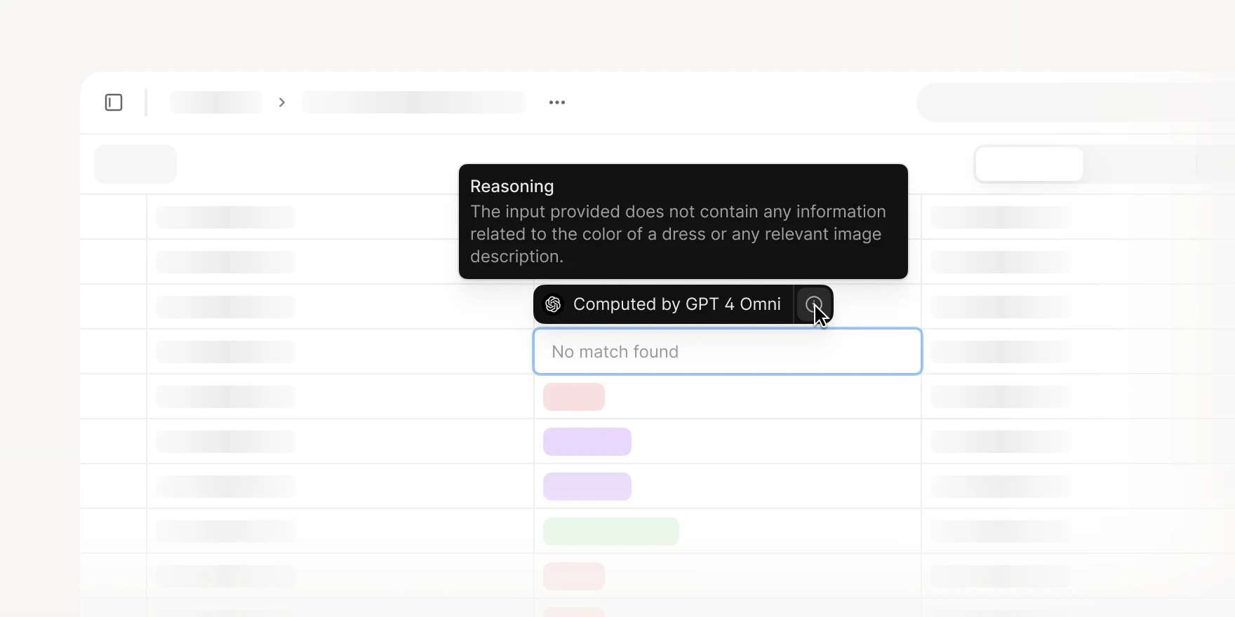 Tooltip on AI reasoning, on a V7 Go file