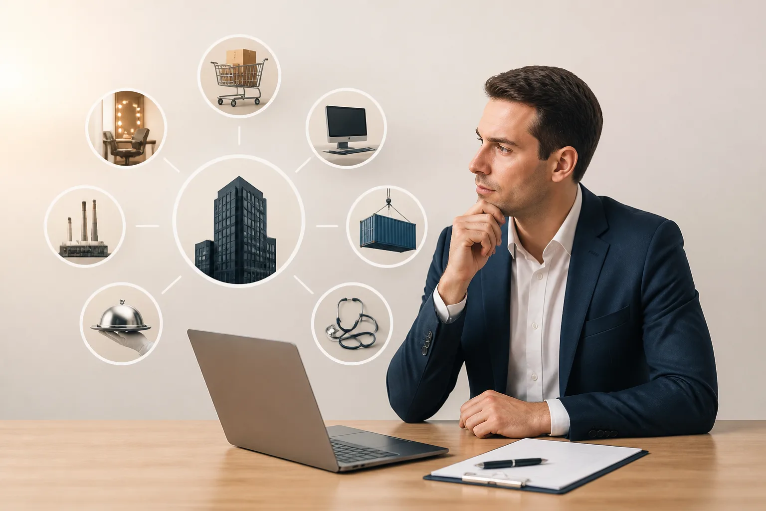 Commercial License Activities in Dubai beside a Dubai trade license document and a modern office