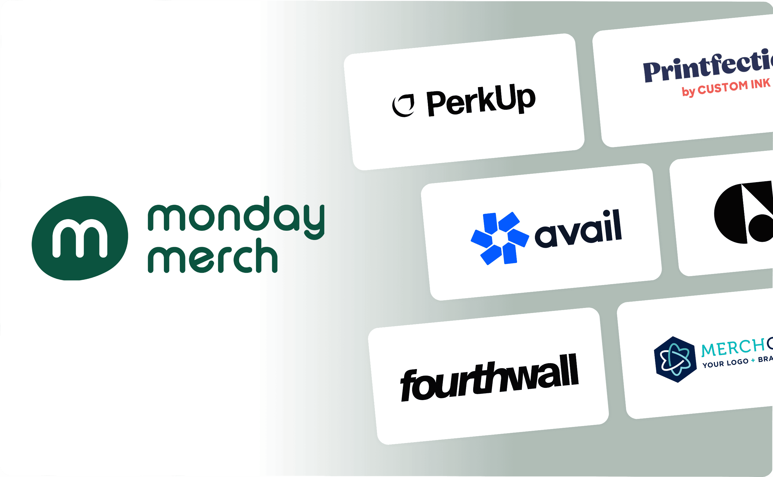 Monday Merch alternatives including PerkUp, Avail Swag, Fourthwall, Printfection, Gemnote, and Merchology.