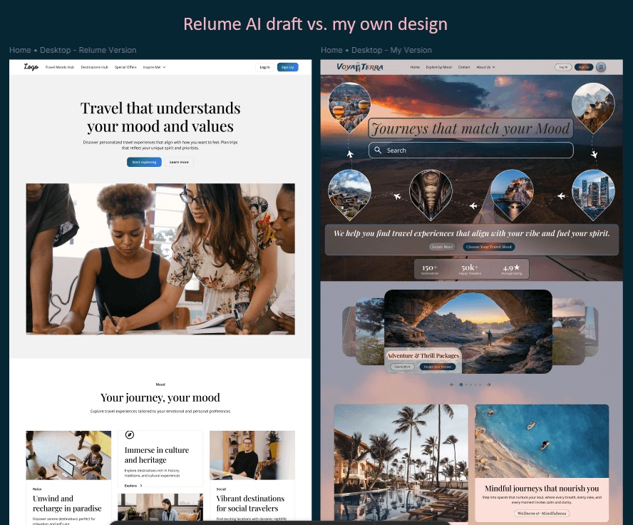 Relume AI draft vs. my own design