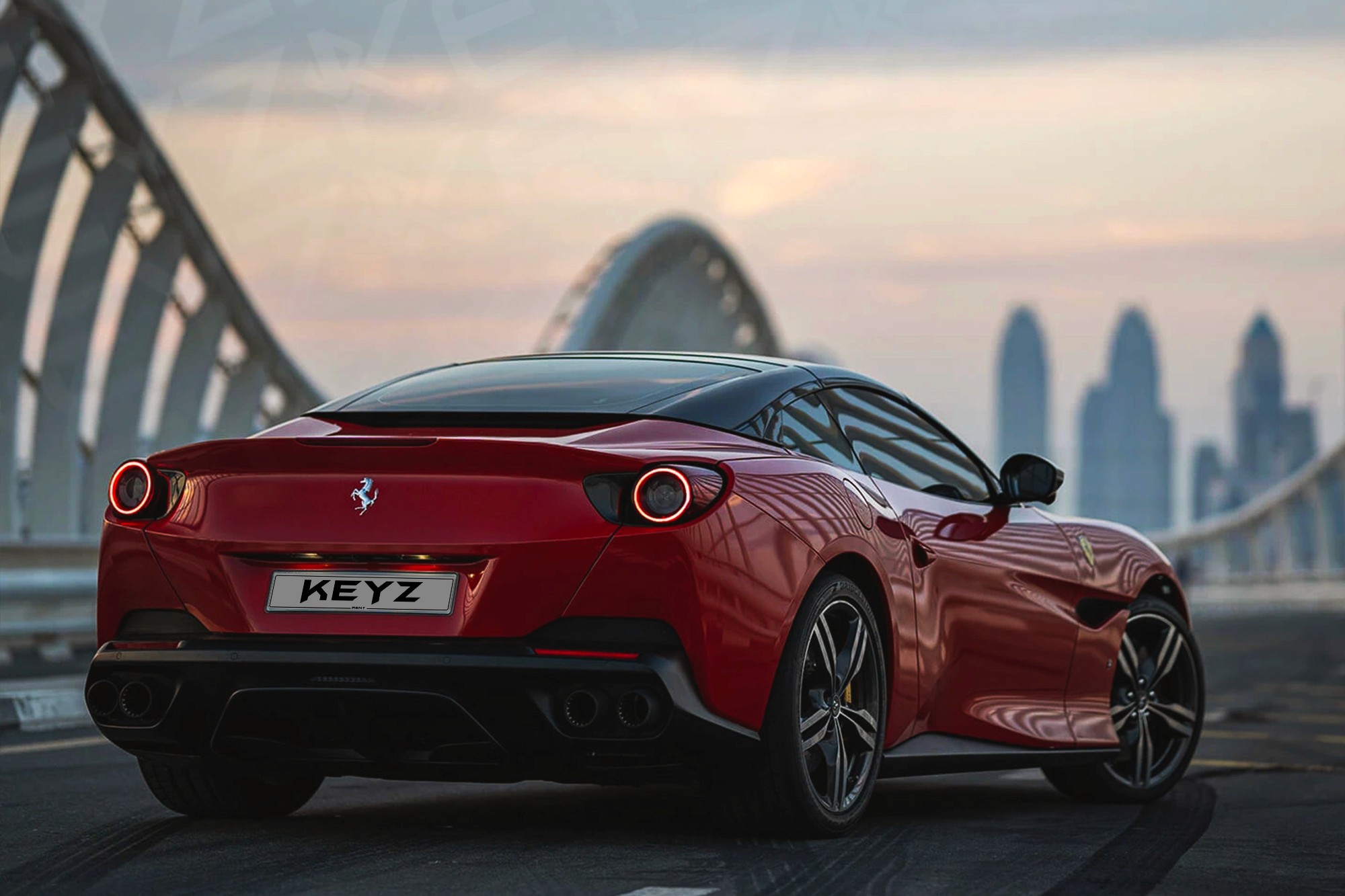 Vue extérieure arrière Ferrari Portofino Rouge – Location Supercar à Dubaï | Keyz Rent