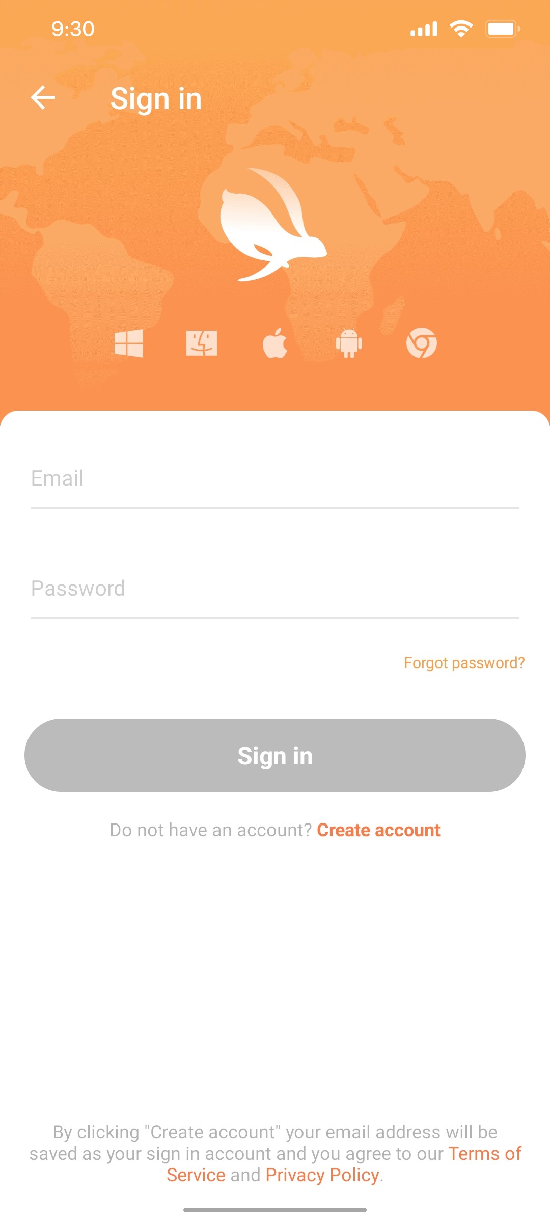 turbo vpn Sign in screen