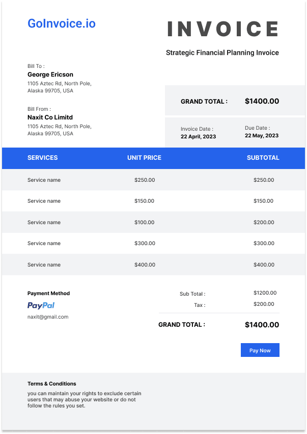 Strategic Financial Planning Invoice 