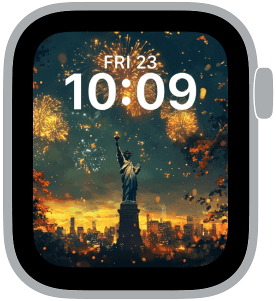 New Year’s Eve Apple Watch face with celebratory color and sparkle