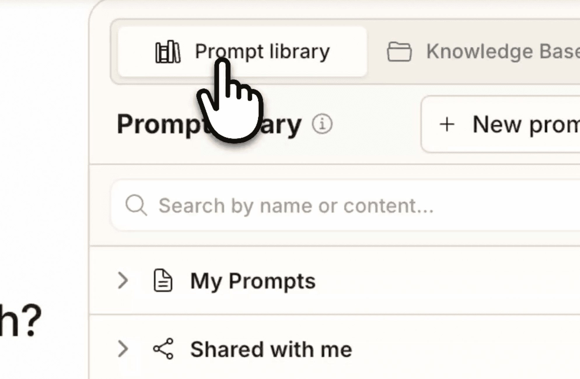 Prompt library side panel organized into My prompts and Share with me
