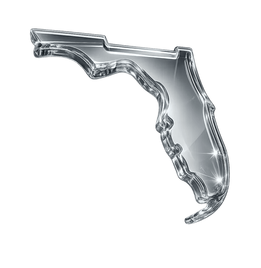 Clear glass sculpture in the shape of Florida