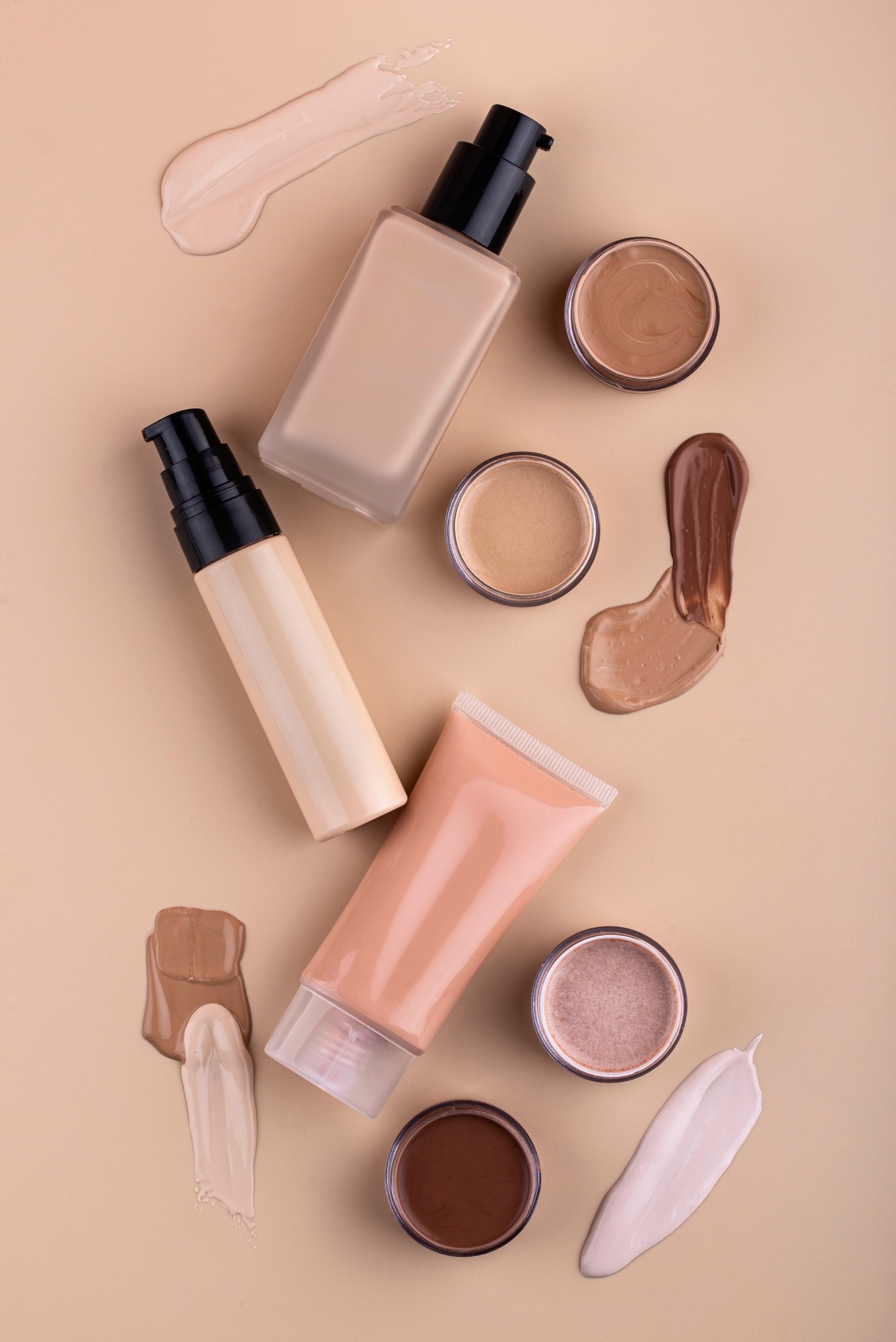 foundationand blush makeup products with smudges