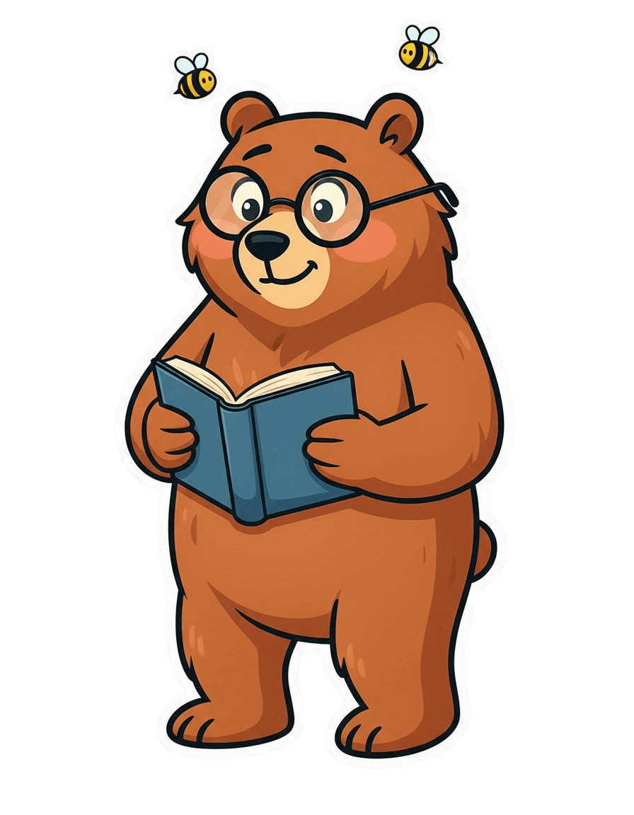 The bear is reading a book.