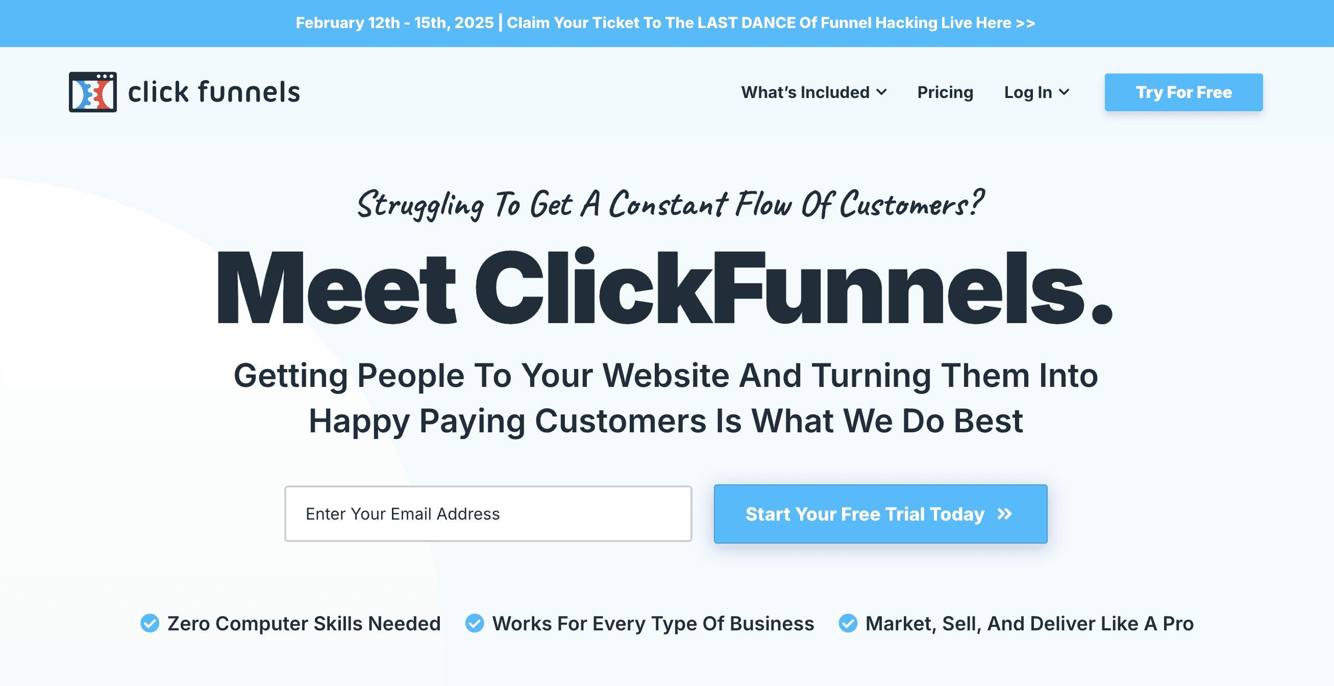 The home page of clickfunnels.com