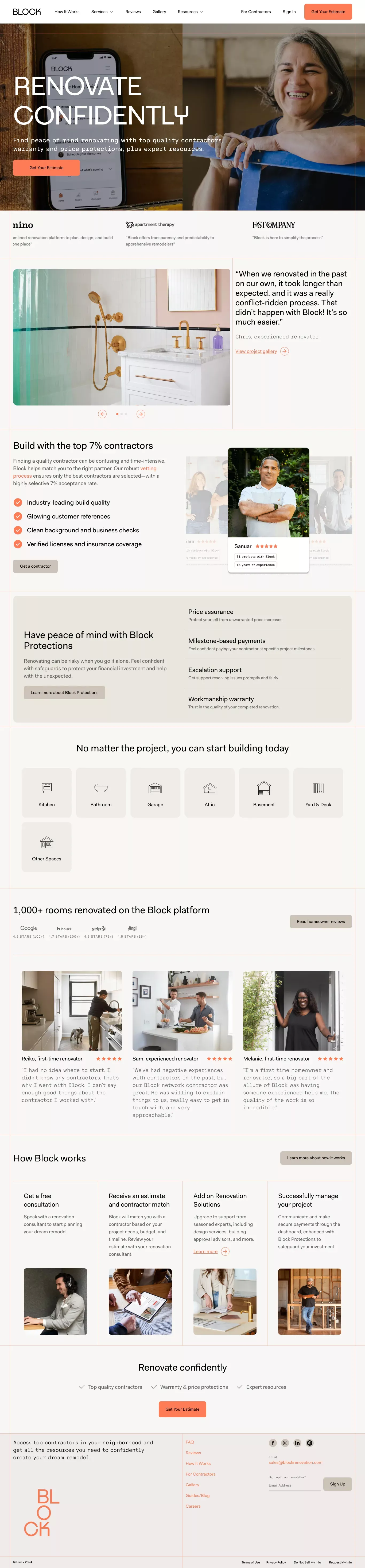 Renovations Done Right landing page screenshot showcasing Furniture & Interiors design