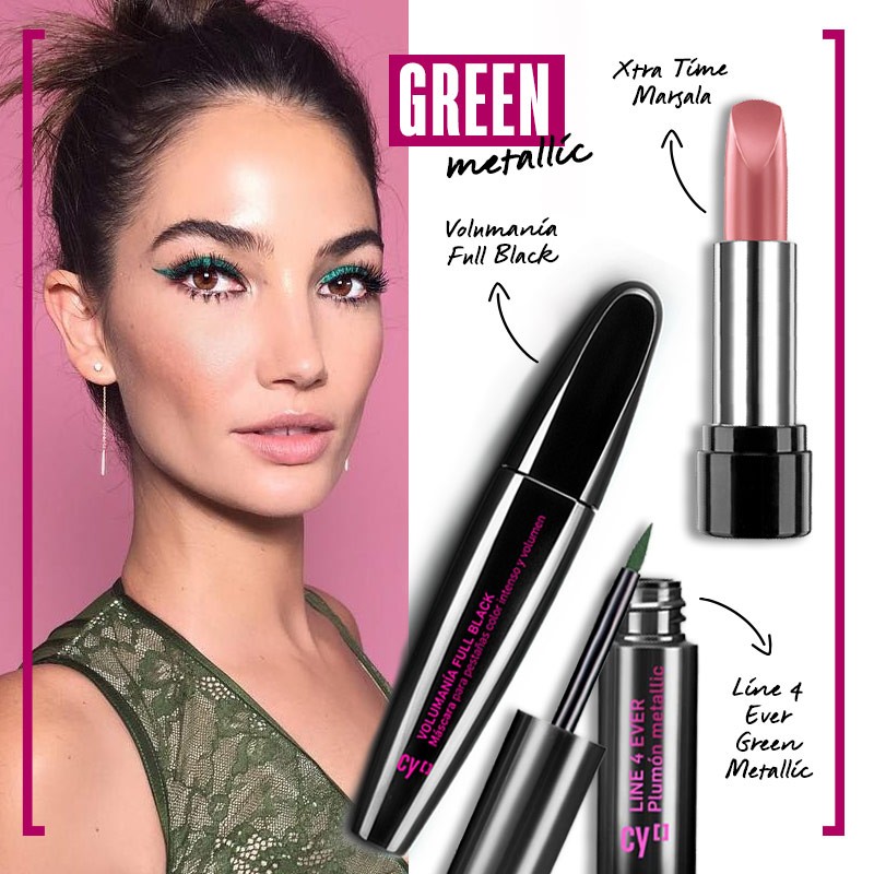 Look de día con delineador metálico green metllic| Fuente: Pinterest