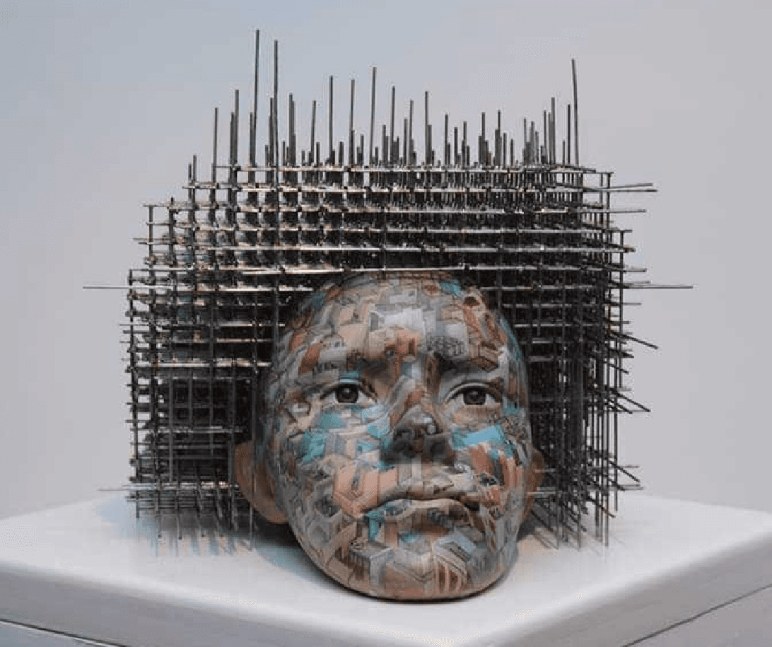 herd of sheep on road painting