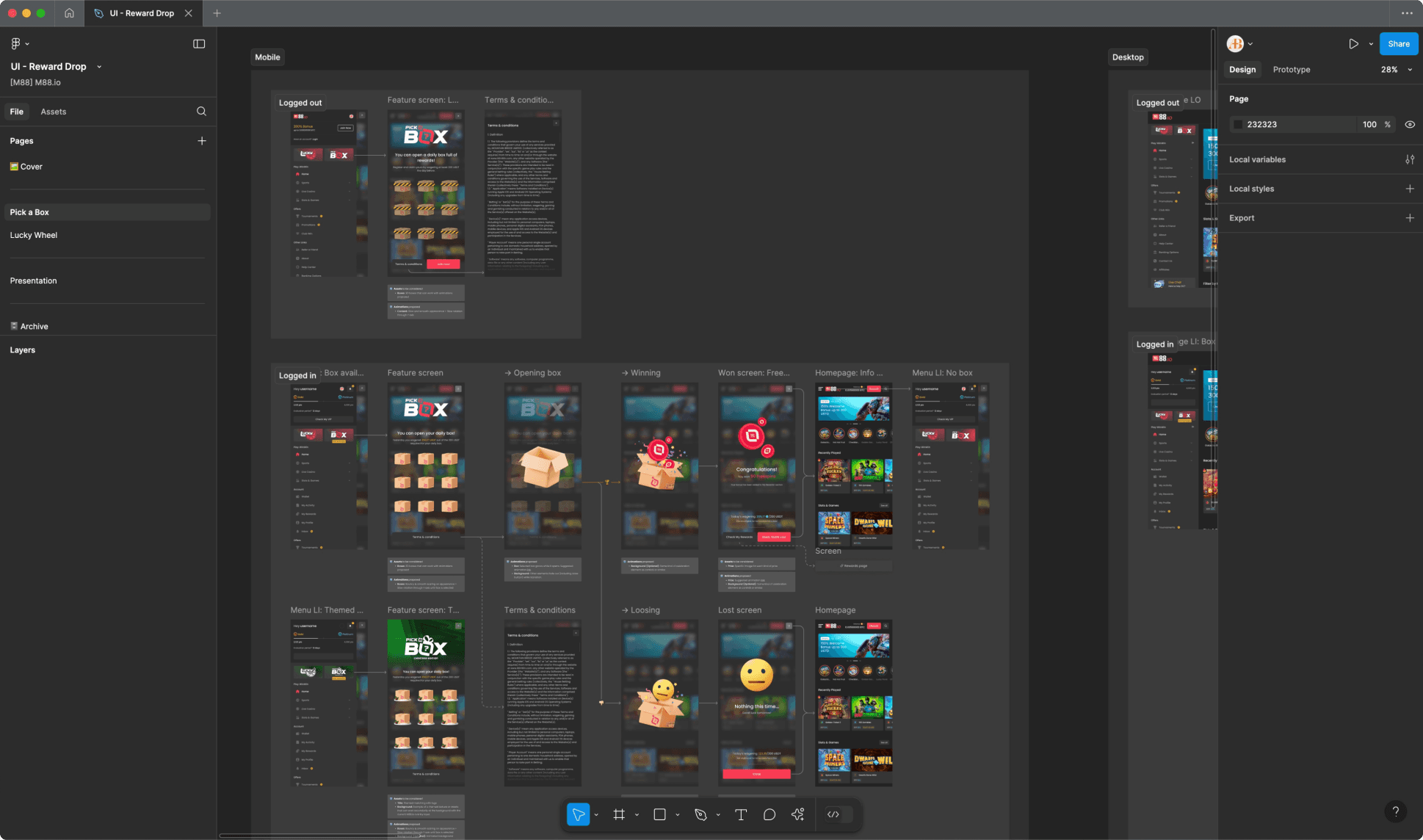 M88.io's reward drops user flows