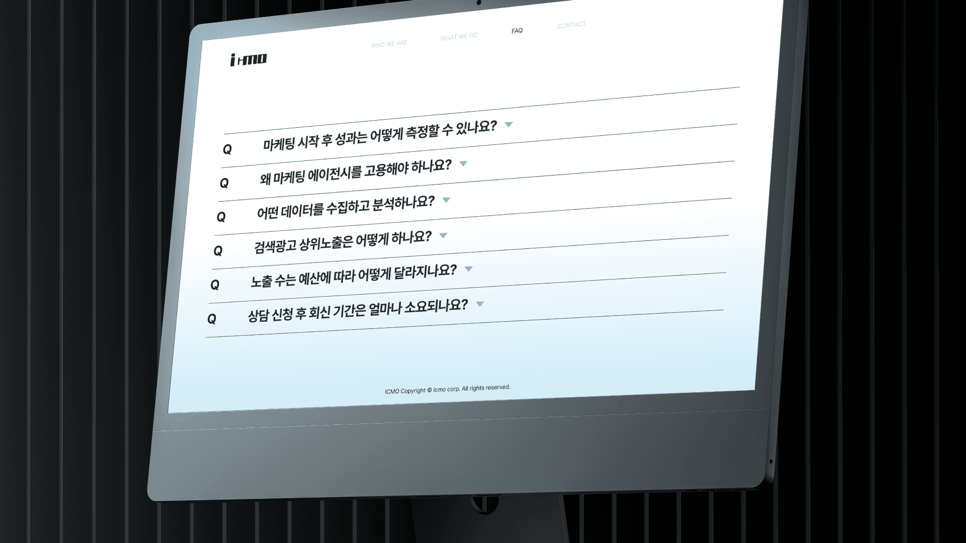 ICMO의 핵심 언어와 콘텐츠 구조를 반영한 웹사이트 디자인
